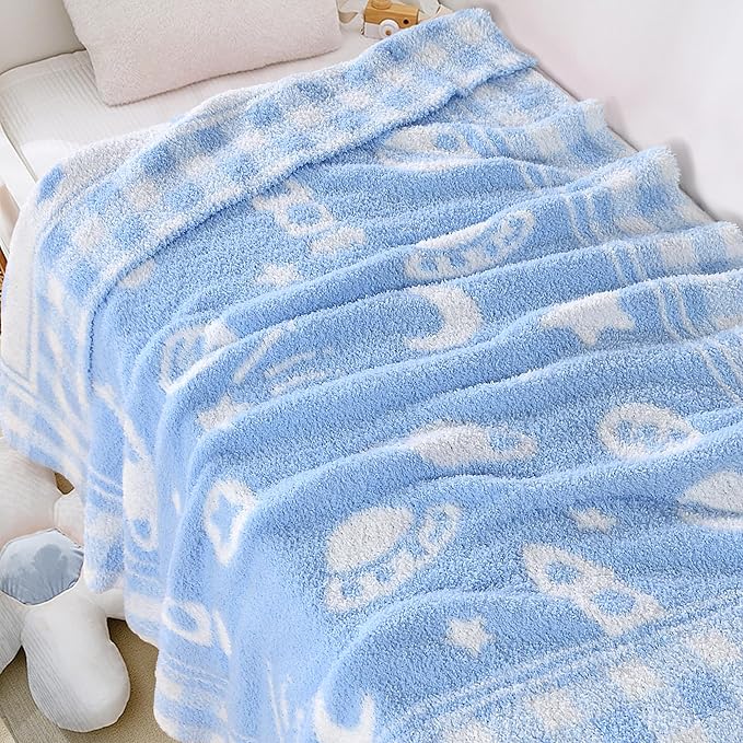 Blue Planet Baby Blanket – Knitted Space-Themed Throw for Baby Boys, Galaxy Nursery Décor & Newborn Shower Gifts – Soft & Breathable, 30x40 Inch