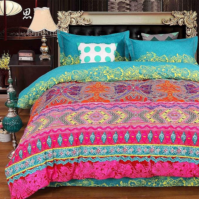 Dodou Boho Style Bedding Set Boho Duvet Cover Set Bohemian Bedding Set 3psc (King)