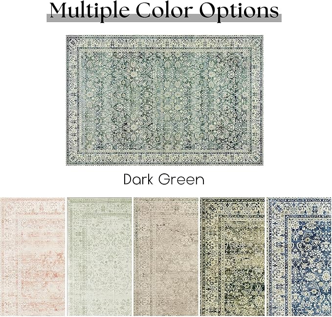Kitchen Rugs Non Slip Washable,Farmhouse Style Floral Boho Kitchen Rug for Sink Bath Vintage Bathroom,2x3,Dark Green