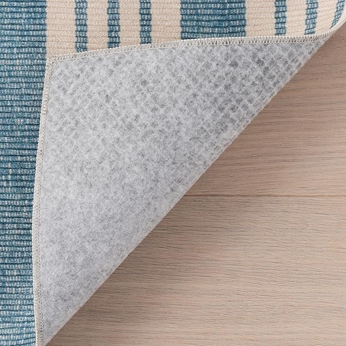 Dash & Albert Talos Blue Machine Washable Rug, 3 X 5 Feet, Blue/Ivory Stripe Pattern