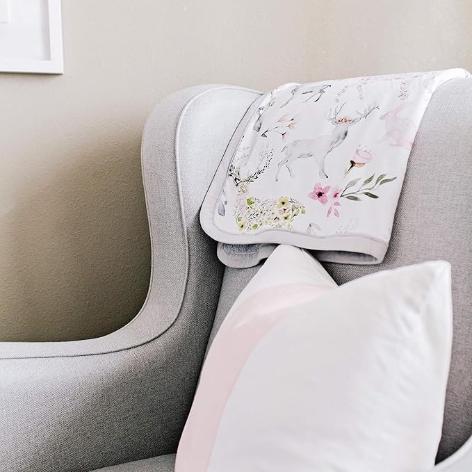 Oilo Baby Blanket, Luxury Soft Plush Chenille Backing & Turkish Cotton Jersey Print, Double Layered, 30" x 40", Rolled Jersey Edge Trim, Machine Washable, Perfect for Infant or Toddlers, Woodland Fawn