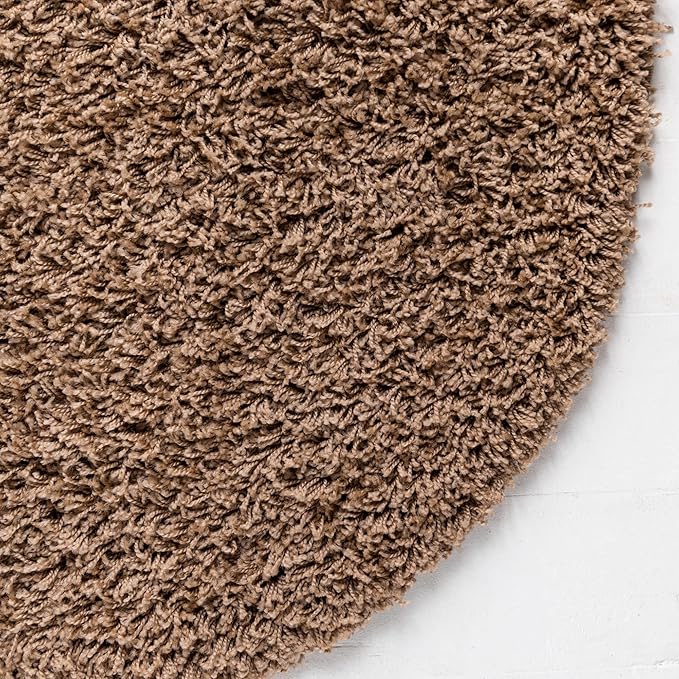 Unique Loom Solid Shag Collection Area Rug (6' 1" Round, Sandy Brown)