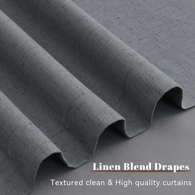 Guken Grey Linen 100% Blackout Curtains for Living Room 96 Inches Long 2 Panels Set Back Tab Textured Modern Light Blocking Privacy Curtains for Room Divider Bedroom Sliding Door Gray 52x96 8Ft