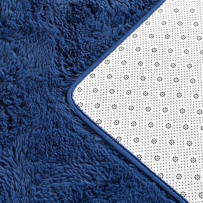 Large Shag Area Rugs 9 x 12, Plush Fuzzy Rugs for Living Room, Ultra Soft Fluffy Furry Rug for Bedroom, Indoor Carpet Nursery Rugs for Kids Room Home Decor, Navy Blue