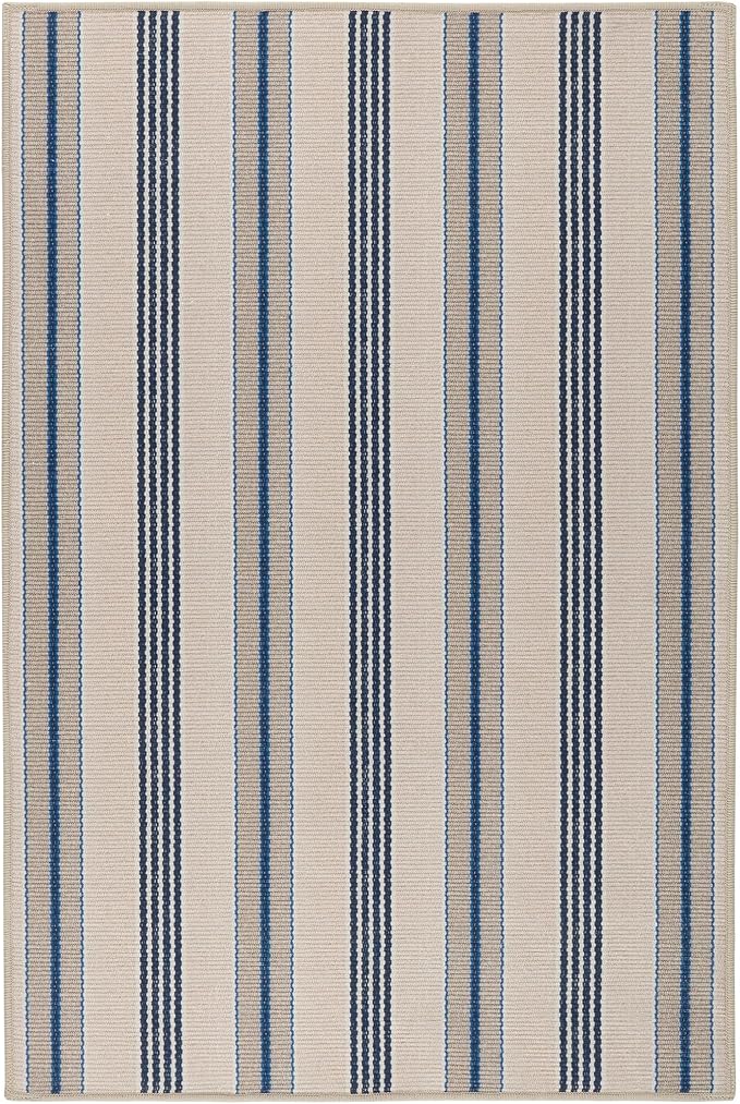 Dash and Albert Nimes Ticking Machine Washable Area Rug - 3' x 5' Neutral Stripe Washable Accent Rug - Durable, High Traffic Areas Kitchen, Mudroom, Hallways
