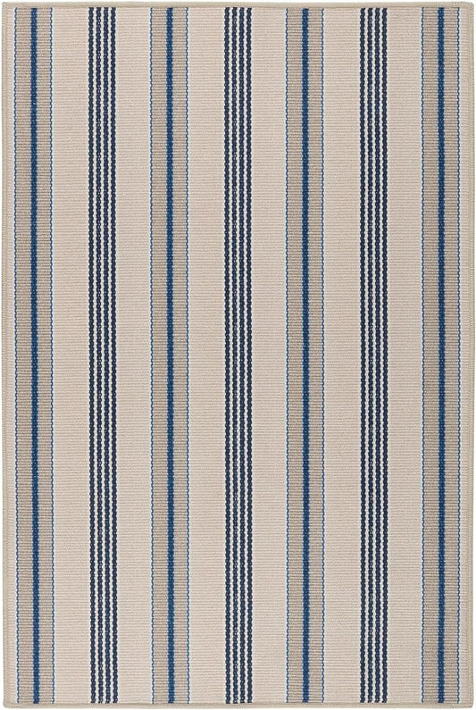 Dash and Albert Nimes Ticking Machine Washable Area Rug - 2.5' x 8' Runner Neutral Stripe Washable Accent Rug - Durable, High Traffic Kitchen, Mudroom, Hallways