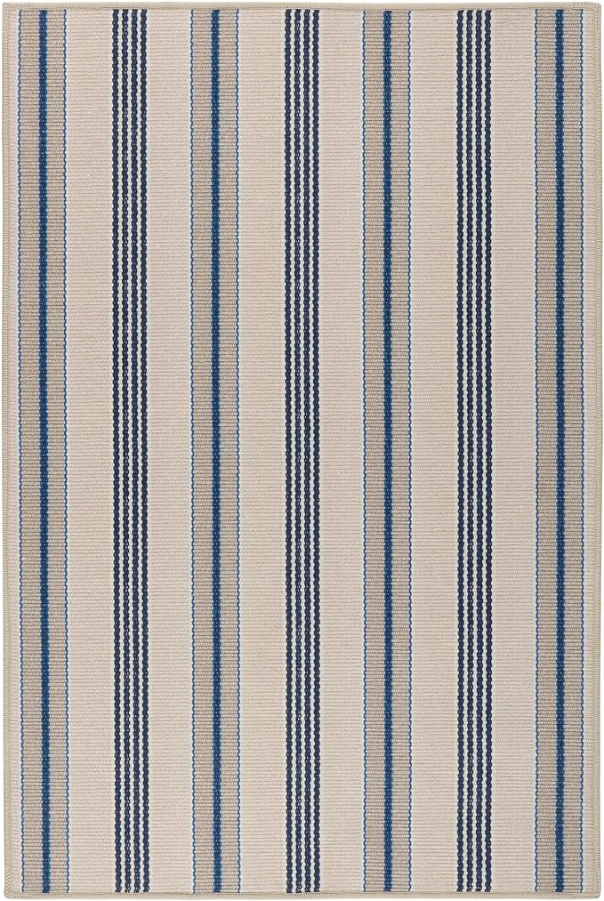 Dash and Albert Nimes Ticking Machine Washable Area Rug - 5' x 8' Neutral Stripe Washable Accent Rug - Durable, High Traffic Areas Kitchen, Mudroom, Hallways