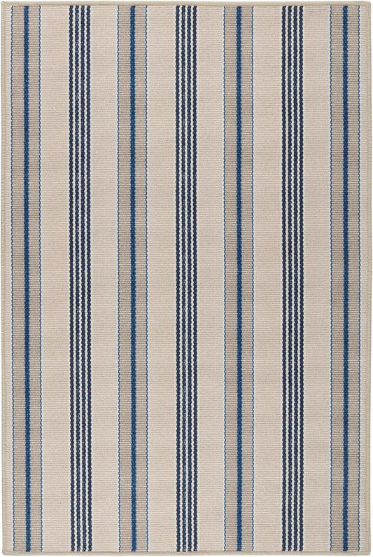 Dash and Albert Nimes Ticking Machine Washable Area Rug - 4' x 6' Neutral Stripe Washable Accent Rug - Durable, High Traffic Areas Kitchen, Mudroom, Hallways