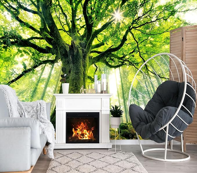 XMPMBM-Green Forest backsplash Large Decorative Wallpaper Large Tree Bedroom Bathroom Wall Mural- W 88" X H 59"（36 Square Foot）