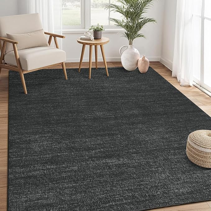 Area Rug 4x6 Washable Bedroom Rugs Non Slip Modern Solid Color Large Living Room Throw Carpet Low Pile Minimalist Kitchen Rug Plain Accent Rug Mat Classic Boho Area Rugs for Nursery Entryway, Black