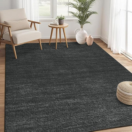 Area Rug 4x6 Washable Bedroom Rugs Non Slip Modern Solid Color Large Living Room Throw Carpet Low Pile Minimalist Kitchen Rug Plain Accent Rug Mat Classic Boho Area Rugs for Nursery Entryway, Black