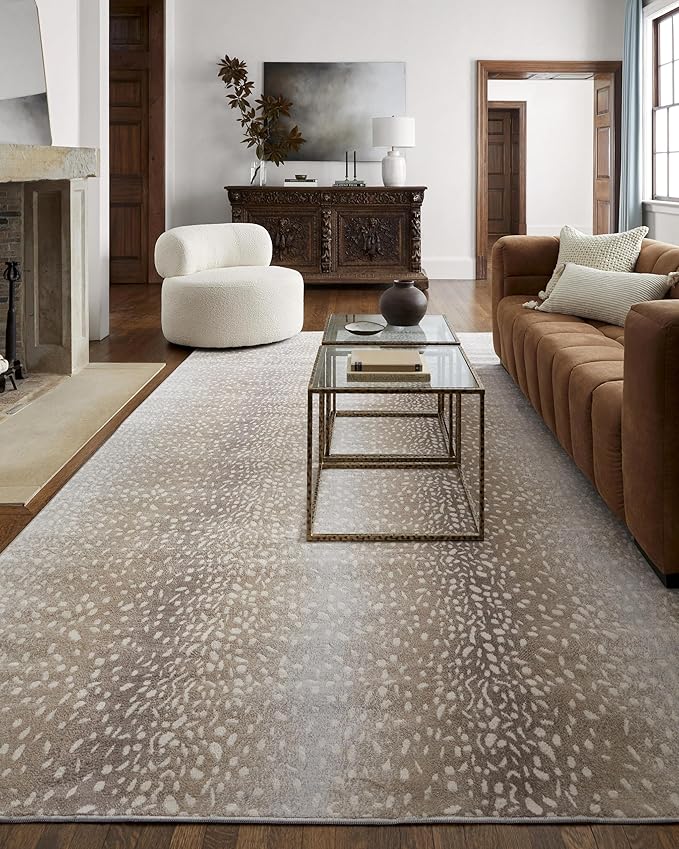 Livabliss Area Rugs - 9x12 Pablo Modern Antelope Print Camel Brown Area Rug for Living Room Bedroom - Animal Theme Non-Shedding Stain Resistant Large Carpet for Kitchen, Office (9' x 12'3")