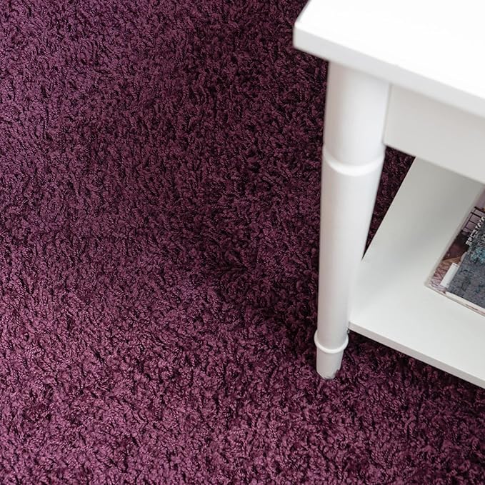 Unique Loom Solid Shag Collection Area Rug (4' 1" Round, Eggplant Purple)