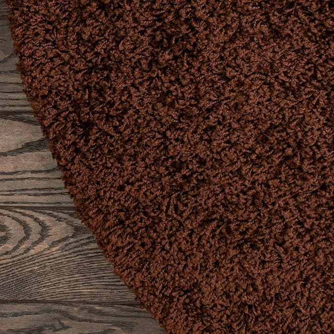 Unique Loom Solid Shag Collection Area Rug (3' 3" Round, Chocolate Brown)