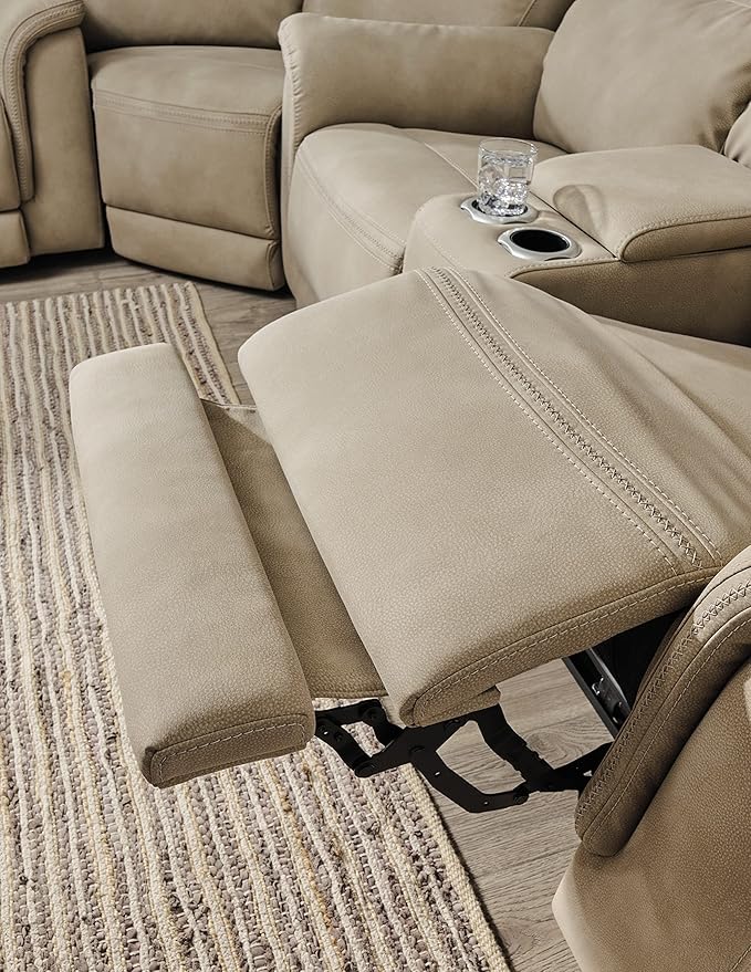 Signature Design by Ashley Next-Gen DuraPella Power Reclining Sofa with Adjustable Headrest, USB, Extended Ottoman, Faux Leather, 80" W x 42" D x 42" H, Beige Sand
