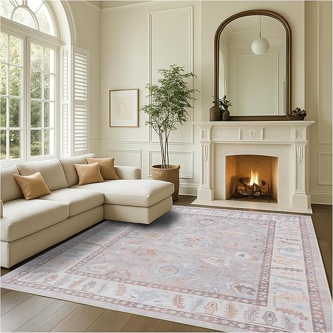 Fame Rugs Brown Modern Oushak Rug 5x7, Washable Vintage Turkish Colorful Oriental Antique Inspired Area Rugs, Luxury Living Room Bedroom (382MB, 5' x 7')