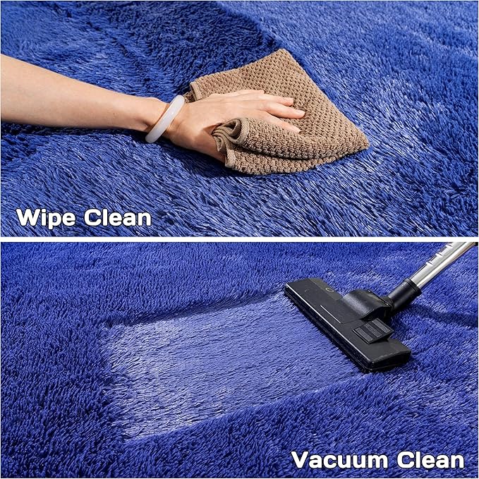 Round Fluffy Circle Rug - 6FT Navy Blue Super Soft Shaggy Plush Furry Carpet for Kids & Teens Room