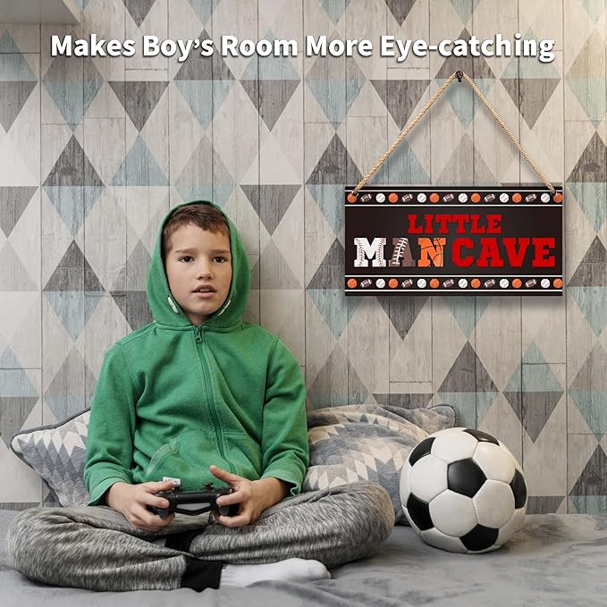 Sports Room Decor for Boys Room Little Man Cave Sign Decorations for Men Teenager Bedroom Nursery Playroom Wall Art - 6"x12" -A06