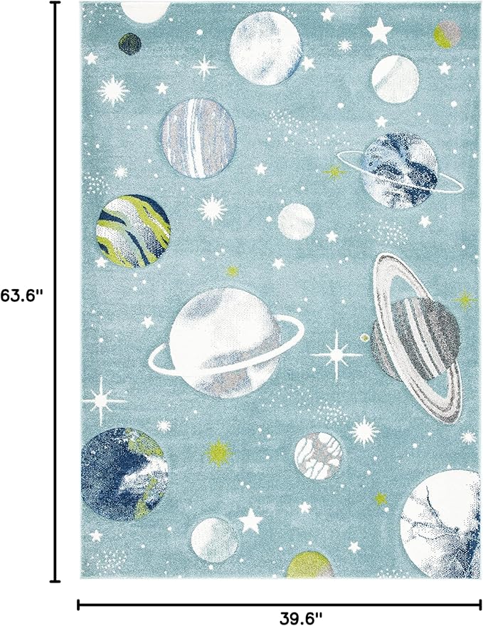 SAFAVIEH Carousel Kids Collection Accent Rug - 3'3" x 5'3", Teal & Ivory, Non-Shedding & Easy Care, Ideal for High Traffic Areas for Boys & Girls in Playroom, Nursery, Bedroom (CRK103J)
