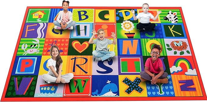 Classroom Rug Elementary Kids Carpet 24 Spots Alphabet Rug ABC Carpets for Preschool, Kindergarten, Daycare Nursery Decor, 7.5 x 13 ft