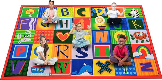Classroom Rug Elementary Kids Carpet 24 Spots Alphabet Rug ABC Carpets for Preschool, Kindergarten, Daycare Nursery Decor, 7.5 x 13 ft