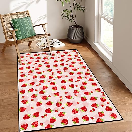 Strawberry Rug Kwaii Pink Area Rugs for Bedroom Dorm Living Room Cute Throw Rug Floor Mat Pad Doormat Carpet, 3' x 5'(90 x 160cm)