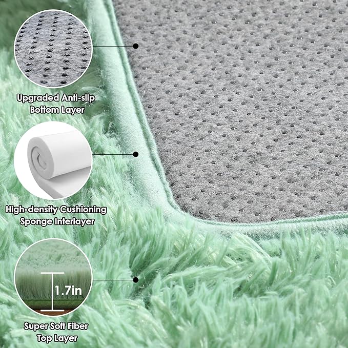 ONASAR Sage Green Area Rugs for Bedroom Living Room, 4x6 Fluffy Cute Indoor Bedside Floor Rug, Washable Ultra Soft Plush Fuzzy Shaggy Carpets for Nursery Kids Girls Boys Teen Dorm Playroom Home Decor