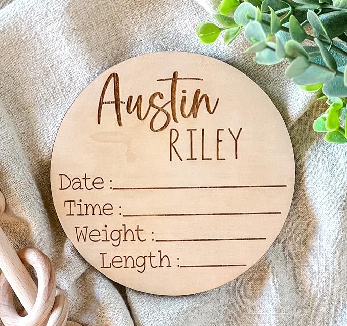 Personalized Newborn Announcement Sign for Hospital - Single Sided - Wooden Birth Announcement Sign - Baby Name Announcement Sign Customized Gender Neutral (Single Sided Name and Blank Stats)