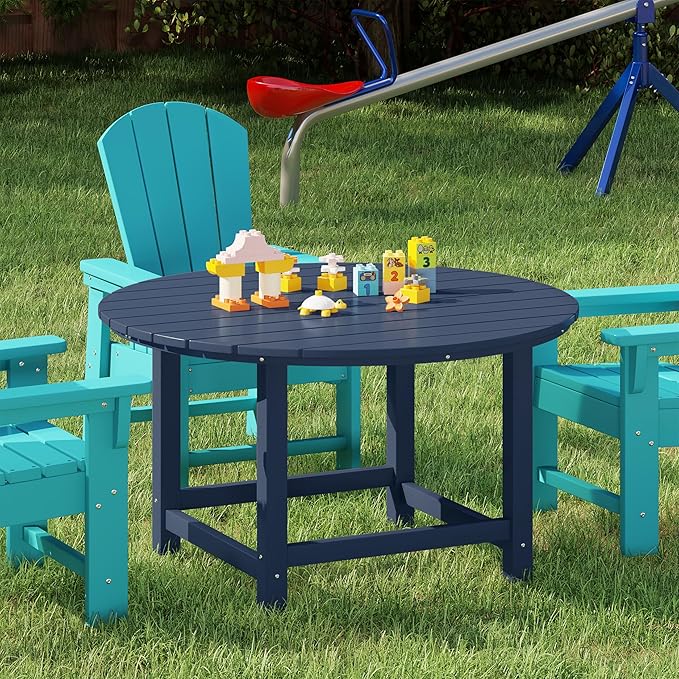 Costaelm Kids Dinner Table, Toddler Play Desk Student Desk Outdoor Childrens Picnic Tables for Children Arts & Crafts, Snack Time, Multi-Activity Table for Ages 2-8 in Home/Outside, Navy Blue