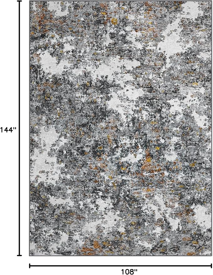 Area Rug 9x12 Living Room: Large Washable Rug with Anti-Slip Backing Non-Shedding Stain-Resistant Soft Abstract Carpet for Bedroom Dining Room Nursery Home Office (Gray/Multi)