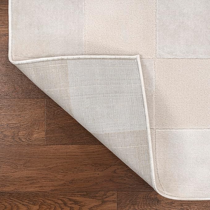 JONATHAN Y Checkerboard High-Low Runner Rug 2X8 White/Cream, Thea Modern Geometric for Living Room, Bedroom, Kitchen, Office, Easy-Cleaning, High Traffic, Pet-Friendly, Non-Shedding SND103B-28