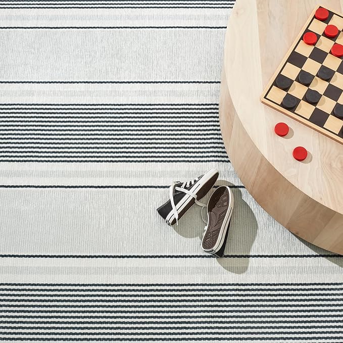 Dash & Albert Gunner Stripe Machine Washable Rug, 7.5 X 9.5 Feet, Grey Stripe Pattern - Premium Luxury Hotel Quality Soft Breathable Hypoallergenic Machine Washable Easy Care All Season Comfortable