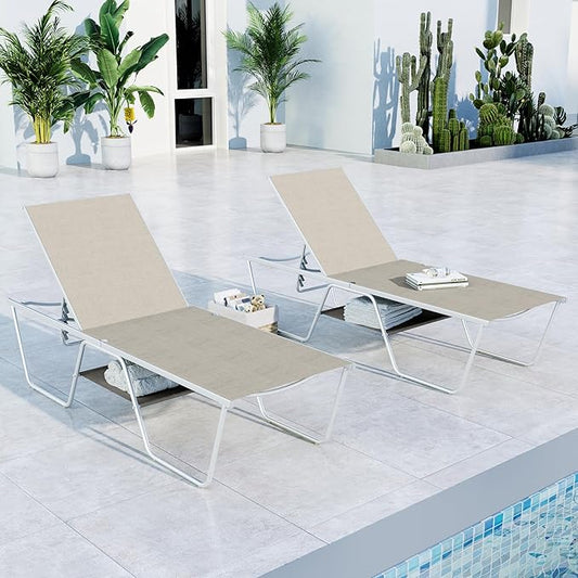 MFSTUDIO Outdoor Chaise Lounge Chairs of 2, Reclining Lounger Chairs with 5 Adjustable Positions, Pool Beach Lounge Chairs, Textilene, Outdoor Lounger Seating Furniture