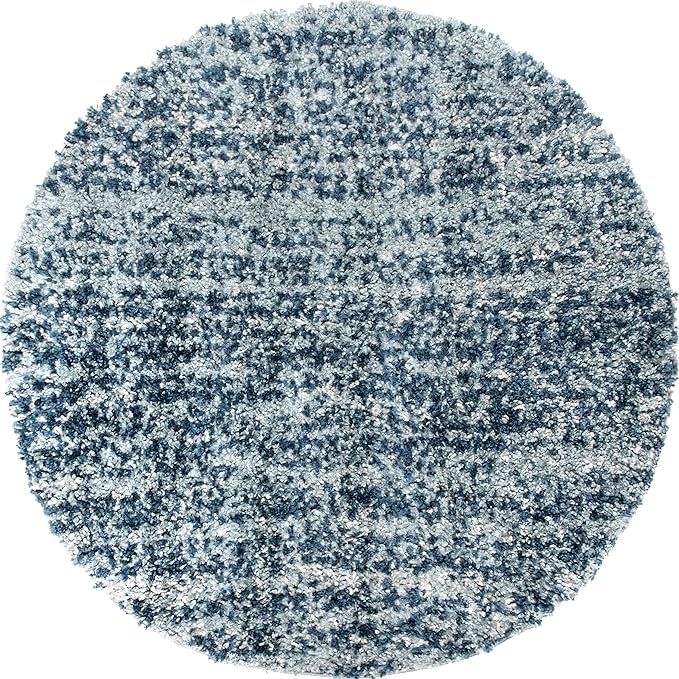 nuLOOM Brooke Shag Tasseled Area Rug - 4 Round Accent Shag Rug Casual Blue/Ivory Rugs for Living Room Bedroom Dining Room Nursery Entryway