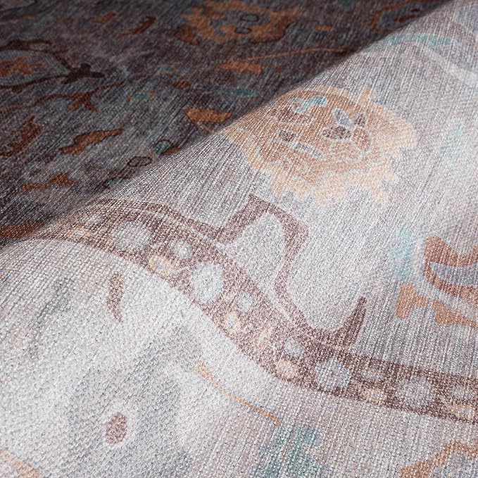 Fame Rugs Brown Modern Oushak Rug 2'6"x10, Vintage Turkish Colorful Oriental Antique Inspired Foldable Long Washable Runner Rugs, Luxury Living Room Bedroom (382MB, 2'6" x 10')