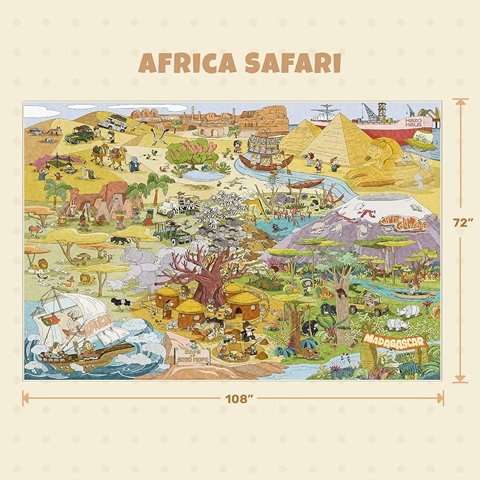 Africa Adventure Kids Bedroom Rug 6x9 – Safari Animal Map Rug with Lions, Elephants, Giraffes & Tribes – Educational Play Mat for Classroom, or Playroom