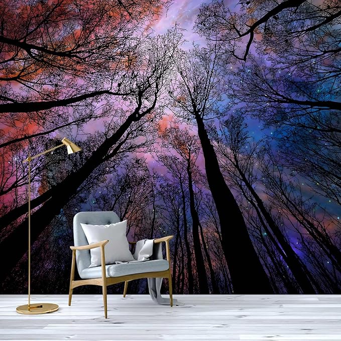 -Colorful Forest Beautiful Starry Tree Branches Wallpaper Bedroom XT14 S 100" x 65"
