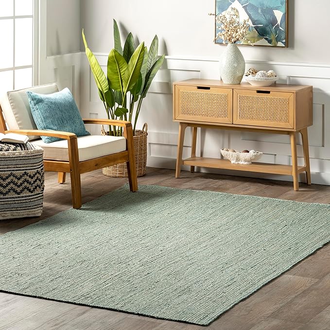 nuLOOM 6x9 Rigo Jute Hand Woven Area Rug, Green, Solid Farmhouse Design, Natural Fiber, For Bedroom, Living Room, Dining Room, Hallway, Office, Kitchen, Entryway