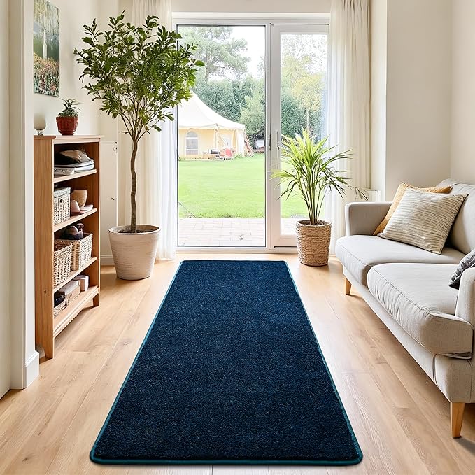 Chicrug 2x6 Minimalist Washable Runner Rugs for Bedroom Hallway, Modern Soft Memory Foam Rug for Kids Nursery, Low Plie Indoor Runner Carpet for Dorm Kitchen Bedside Living Room Decor, Navy Blue