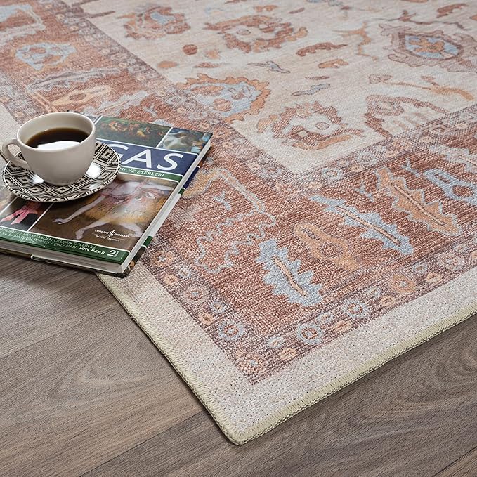 Fame Rugs Brown Modern Oushak Rug 2'6"x7', Washable Vintage Turkish Colorful Oriental Antique Inspired Foldable Small Runner Rugs, Luxury Living Room Bedroom (383BB, 2'6" x 7')