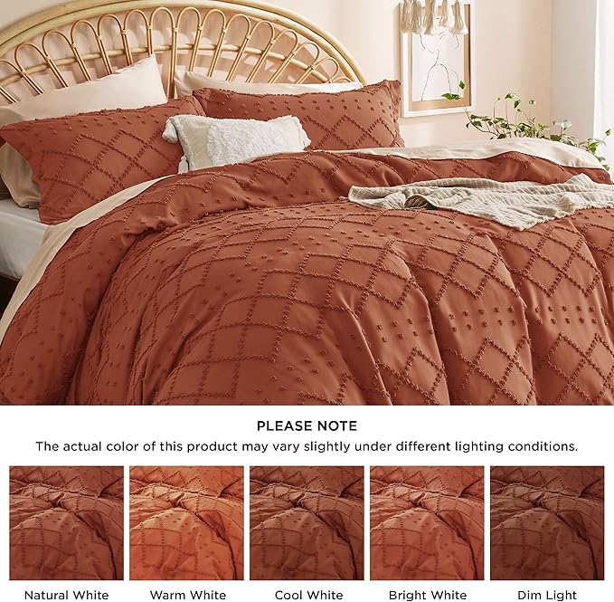 Bedsure Boho Cal King Duvet Cover - Terracotta Breathable & Soft Boho Bedding, Machine Washable Comforter Cover for All Seasons, Includes 1 Duvet Cover 104"x98" with 2 Pillow Shams & Zipper Closure