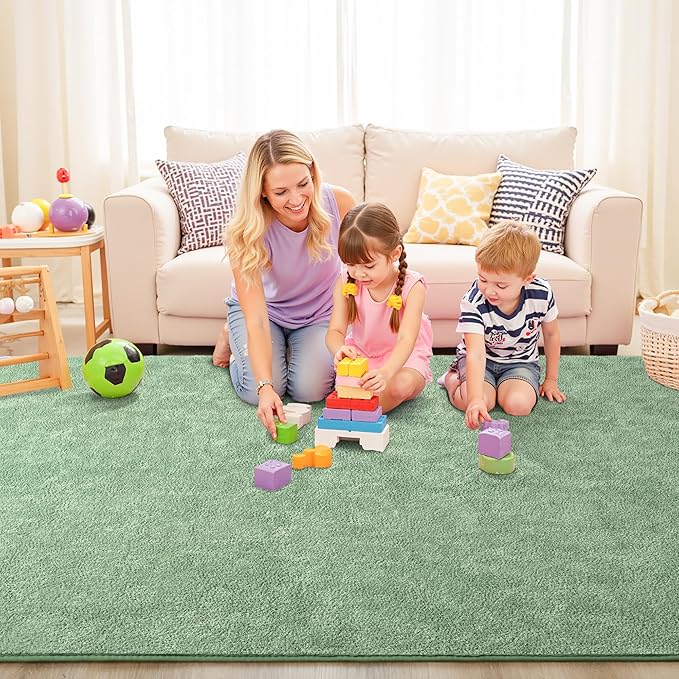 Chicrug 5x7 Minimalist Washable Area Rugs for Bedroom Living Room Classroom, Modern Soft Memory Foam Rug for Kids Nursery, Low Plie Indoor Carpet for Dorm Dining Office Bedside Room Decor, Sage Green