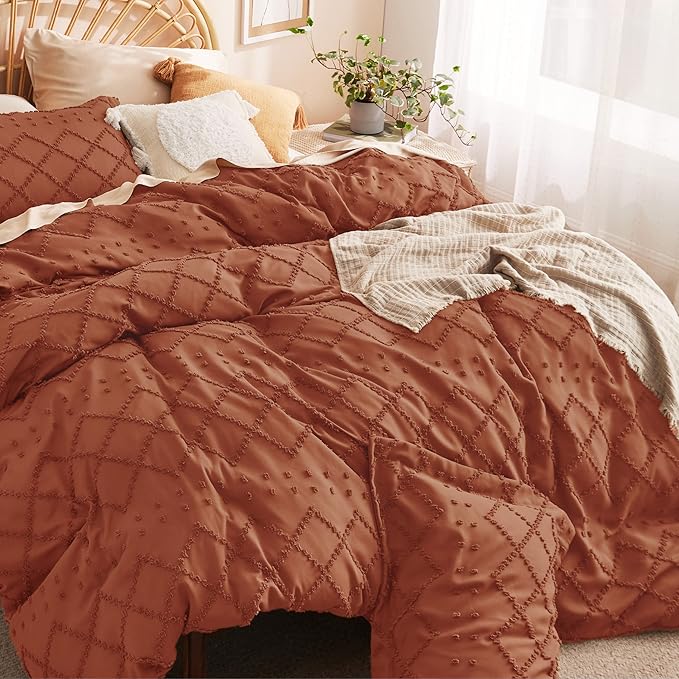 Bedsure Boho Cal King Duvet Cover - Terracotta Breathable & Soft Boho Bedding, Machine Washable Comforter Cover for All Seasons, Includes 1 Duvet Cover 104"x98" with 2 Pillow Shams & Zipper Closure