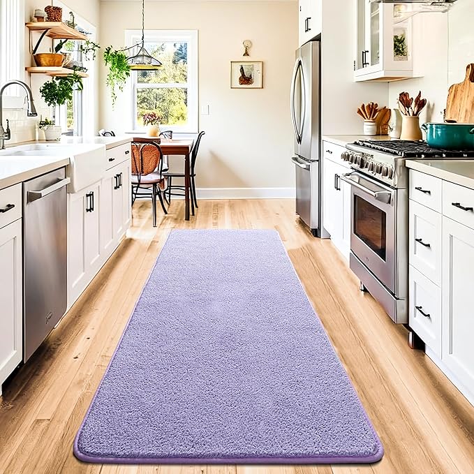Chicrug 2x6 Minimalist Washable Runner Rugs for Bedroom Hallway, Modern Soft Memory Foam Rug for Kids Nursery, Low Plie Indoor Runner Entryway Carpet for Dorm Kitchen Bedside Room Decor, Purple