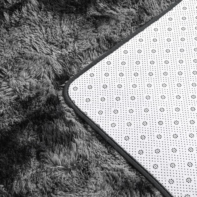 Large Shag Area Rugs 8 x 10, Tie-Dyed Plush Fuzzy Rugs for Living Room, Ultra Soft Fluffy Furry Rug for Bedroom, Indoor Carpet Nursery Rugs for Kids Room Home Decor, Dark Grey