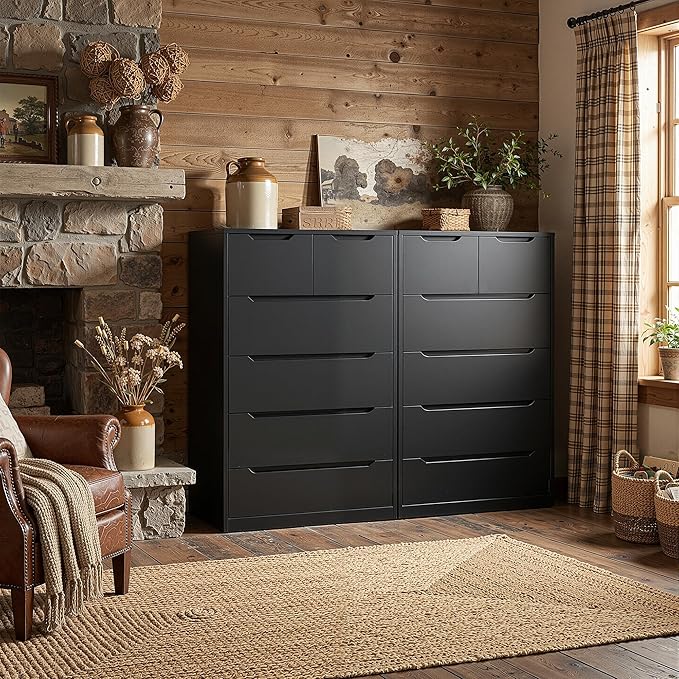 6 Drawer Dresser for Bedrom,Tall Black Chest of Drawers for Bedroom, Hallway, Modern 43.2" H X 27.6" W X15.6 D