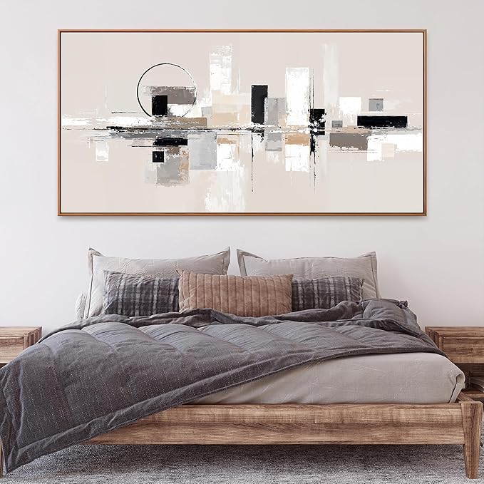 Large Abstract Wall Art For Living Room Painting Black White Wall Art Prints Minimalist Grey Brown Abstract Art Modern Canvas Art Wall Decor Picture For Bedroom Office Home Decoration 29" × 58" With Framed