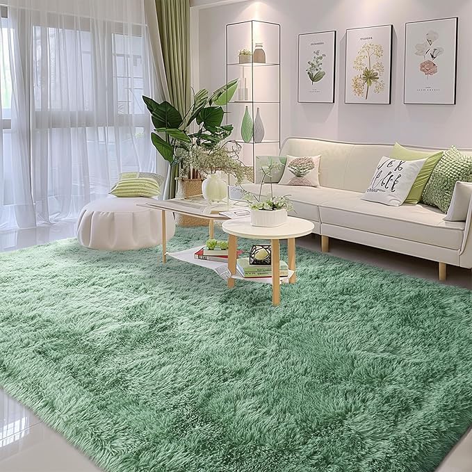 Sage Green Area Rugs 9x12 Living Room - Super Soft Fluffy Rug Non Slip Large 9 by 12 Area Rug for Bedroom Washable