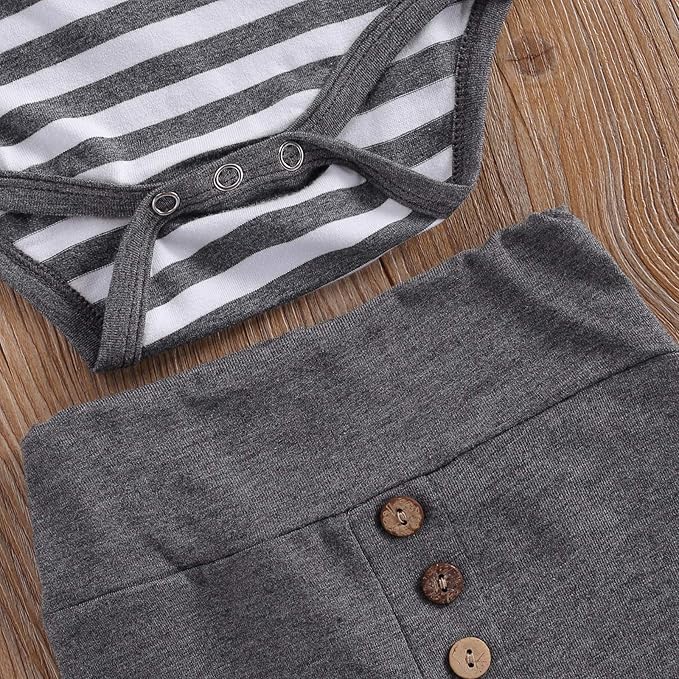 Newborn Baby Boy Girl Clothes Ribbed Knitted Cotton Long Sleeve Romper Long Pants Solid Color Fall Winter Outfits