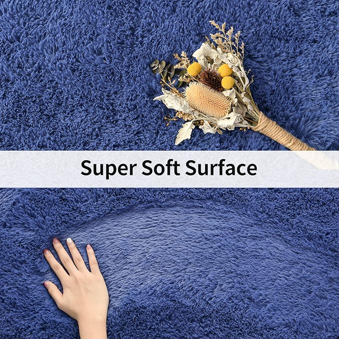 Merelax Modern Soft Fluffy Small Shaggy Rug for Bedroom Livingroom Dorm Kids Room Indoor Home Decorative, Non-Slip Plush Furry Fur Area Rugs Comfy Nursery Accent Floor Carpet 2 X 3 Feet, Light Navy